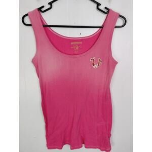 True Religion Tank Top Womens L Ombré Pink Horseshoe Y2K Ribbed Fitted Western